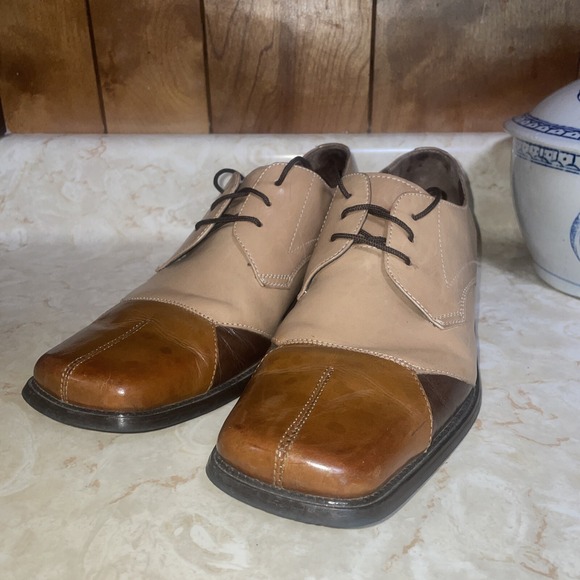 Stacy Adams SA 3 Tone Brown Tan Cap Toe Leather Lace Up Dress Shoes 10.5 Men's - Picture 1 of 5